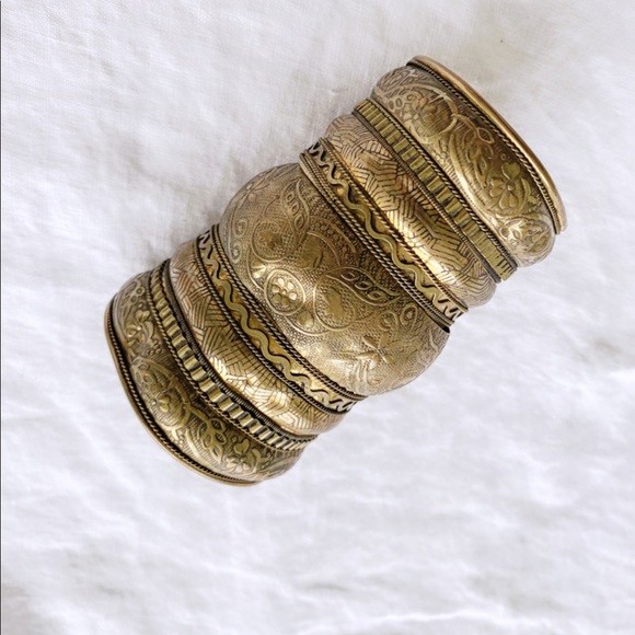 Free People Brass Chunky Bracelet/ Arm Cuff Brushed Gold - Picture 2 of 3